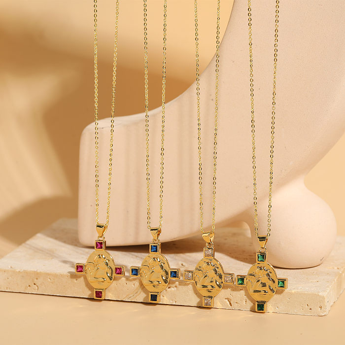 Elegante Halskette im klassischen Stil mit geometrischem Kupfer und 14 Karat vergoldetem Zirkon in großen Mengen