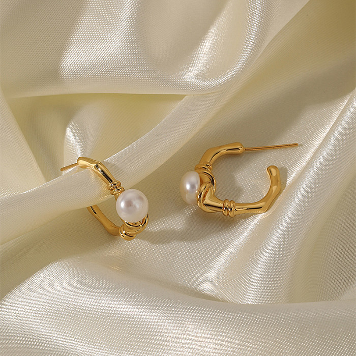 1 Pair Simple Style C Shape Plating Inlay Copper Pearl 18K Gold Plated Ear Studs