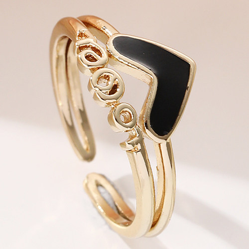Elegant Streetwear Heart Shape Copper Enamel Inlay Rhinestones Open Rings