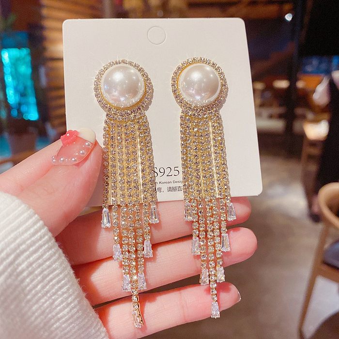 1 Pair Glam Geometric Plating Inlay Copper Artificial Pearls Rhinestones Earrings