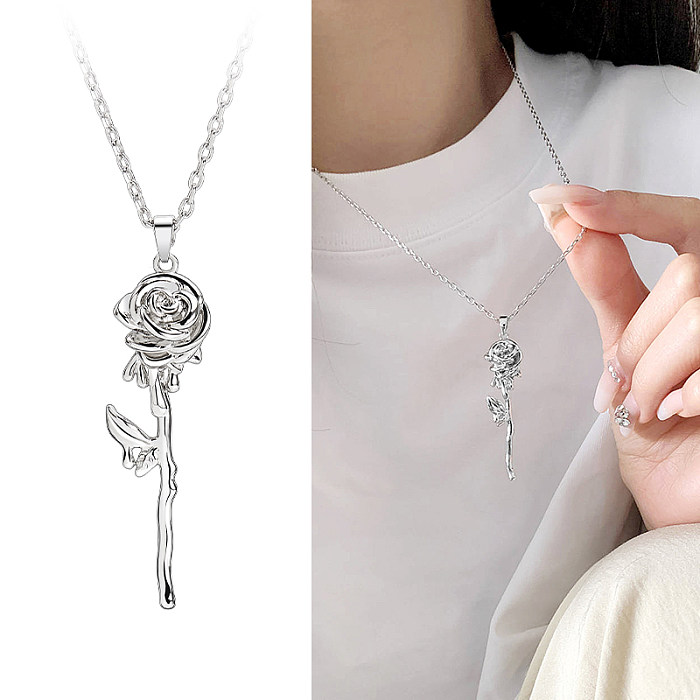 Casual Commute Rose Copper Plating White Gold Plated Pendant Necklace