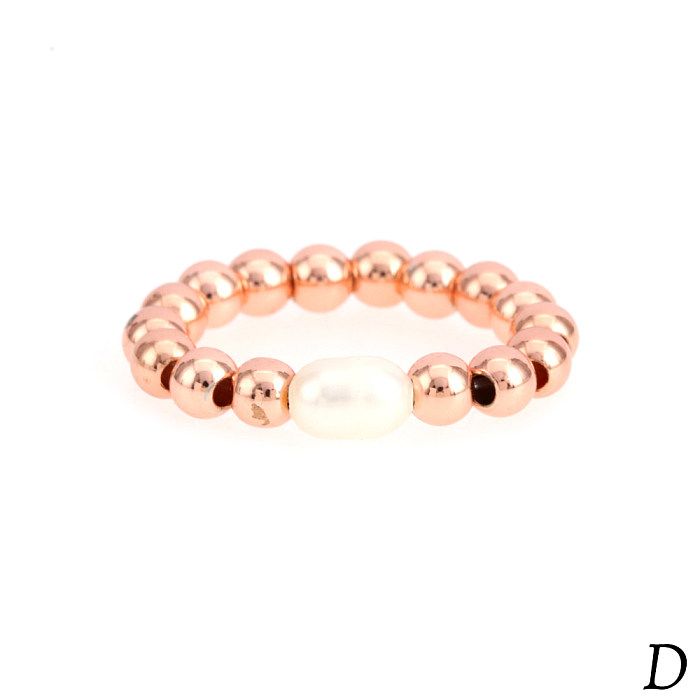 IG Style Simple Style rond perle d'eau douce cuivre perlé à la main placage 18K anneaux plaqués or