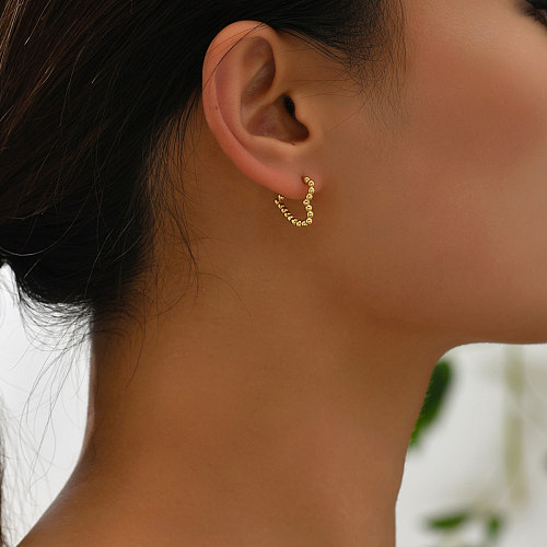 1 paire de boucles d'oreilles en cuivre plaqué or 18 carats, Style Simple et doux, en forme de cœur