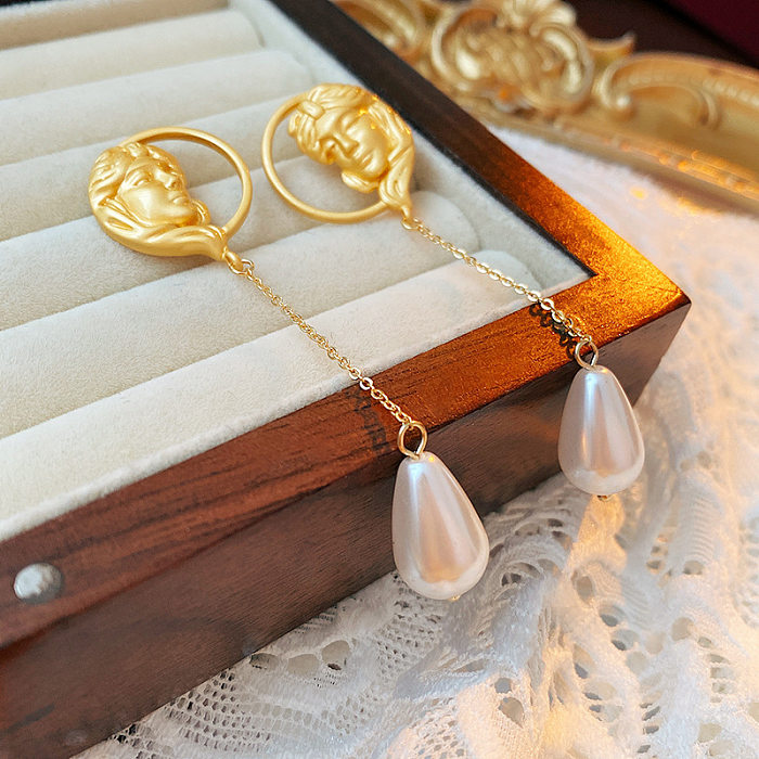 1 Pair Elegant Retro Heart Shape Flower Plating Inlay Copper Pearl Earrings