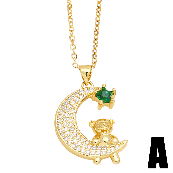 Cute Simple Style Little Bear Copper 18K Gold Plated Zircon Pendant Necklace In Bulk