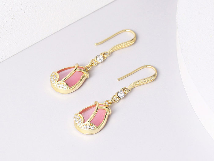 1 Pair Simple Style Water Droplets Inlay Copper Zircon Earrings