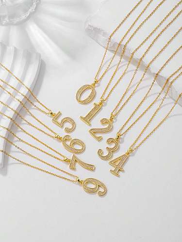 Klassischer Zahlen-Halskette mit Anhänger aus Edelstahl, verkupfert, Inlay, Zirkon, 18 Karat vergoldet