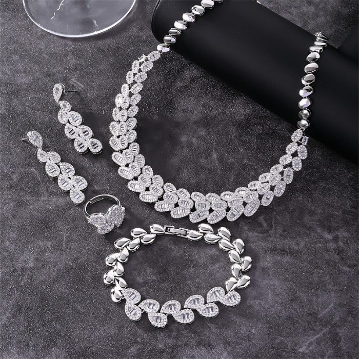 Élégant brillant géométrique cuivre placage incrustation Zircon Bracelets boucles d'oreilles collier