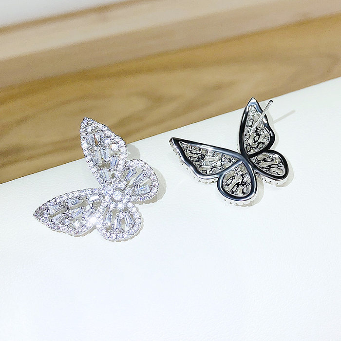 Elegant Butterfly Copper Ear Studs Plating Zircon Copper Earrings 1 Pair