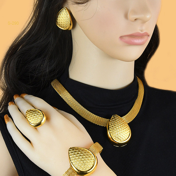 Ethnic Style Round Water Droplets Rhombus Copper Plating Gold Plated Bracelets Earrings Necklace