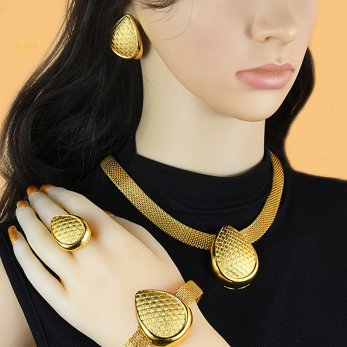 Ethnische Art Runde Wassertropfen Rhombus Verkupferung Vergoldete Armbänder Ohrringe Halskette