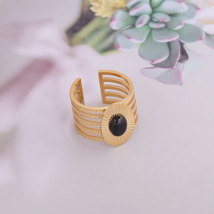 New Personality Natural Stone Stainless Steel Ring