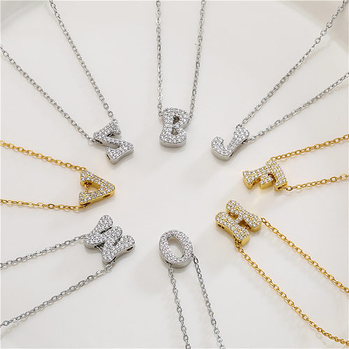 Einfache Halskette mit Buchstaben, Kupfereinlage, Zirkon, 1 Stück