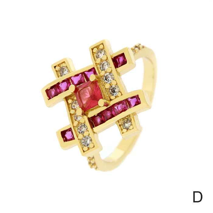 IG Style Geometric Copper Plating Inlay Zircon 18K Gold Plated Open Ring