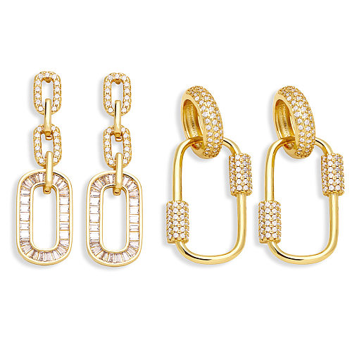 Neue geometrische ovale kupfervergoldete eingelegte Zirkon-Ohrringe