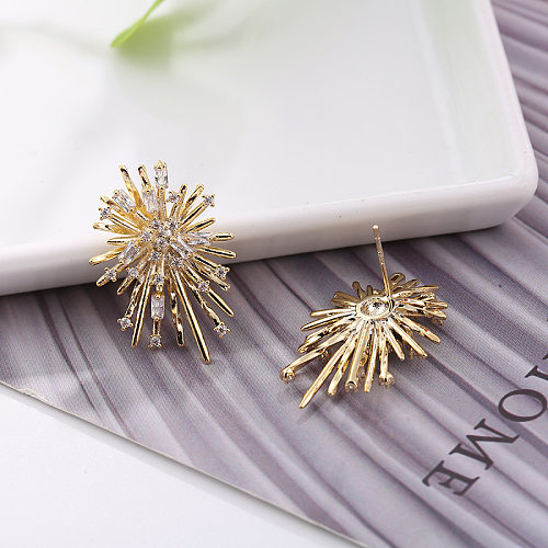 1 Pair Elegant Exaggerated Fireworks Inlay Copper Zircon Ear Studs