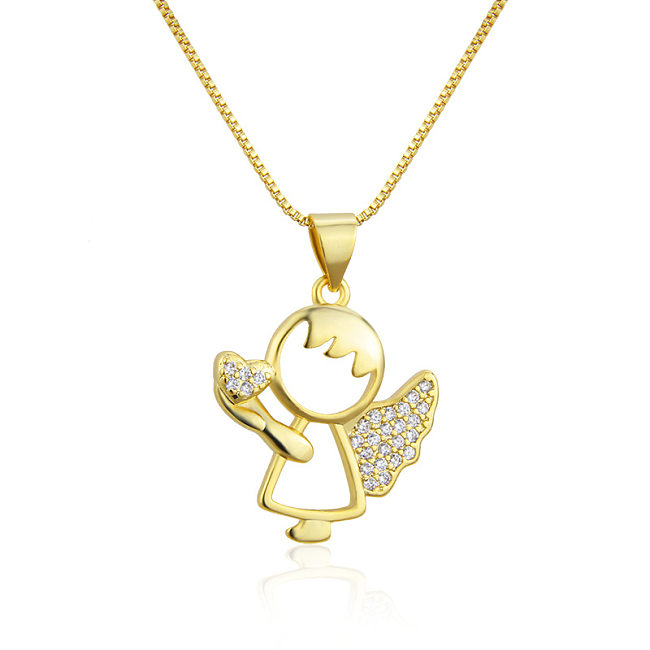 European And American Ins New Inlaid Zirconium Love Angel Necklace Cross-Border Spot Copper Electroplating Fashion Children's Wings Necklace