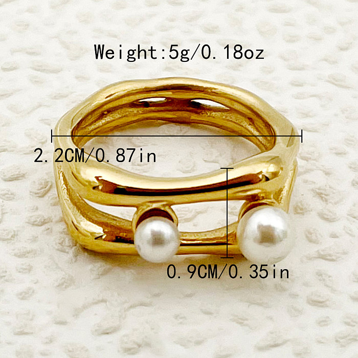 Simple Style Commute Round Stainless Steel Plating Inlay Artificial Pearls Gold Plated Rings