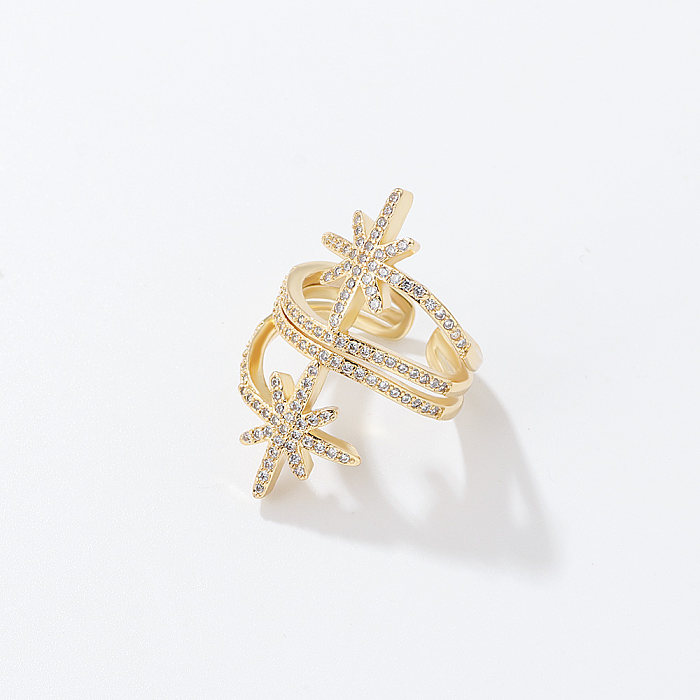Estilo francês hexagrama chapeamento de cobre incrustação zircão banhado a ouro brincos de anéis femininos