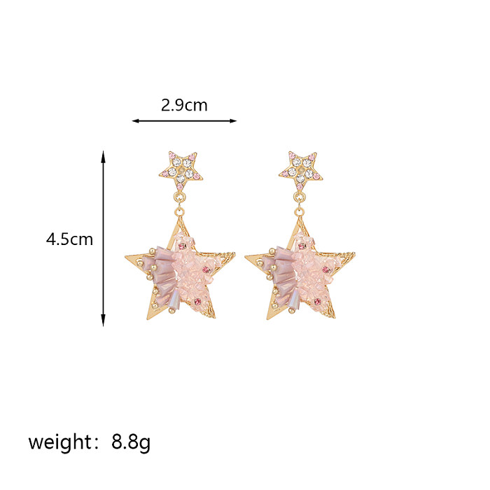 1 Pair Simple Style Pentagram Plating Inlay Copper Crystal Zircon 18K Gold Plated Drop Earrings