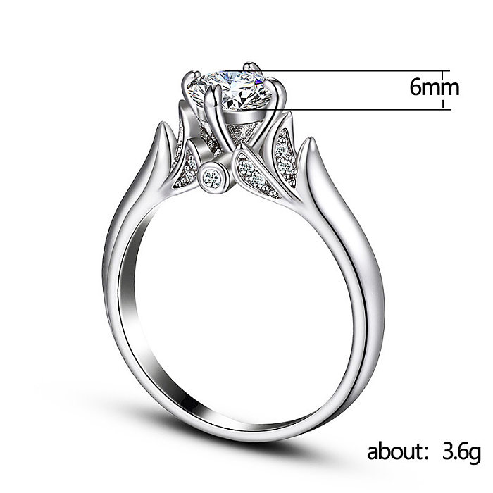 Fashion OL Engagement Classic Four-claw Shining Zircon Copper Ring