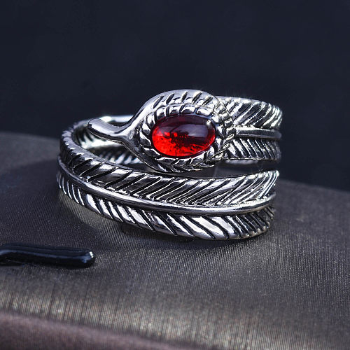 Red Diamond Plated S925 Sterling Silver Feather Ring Men And Women Open Ring