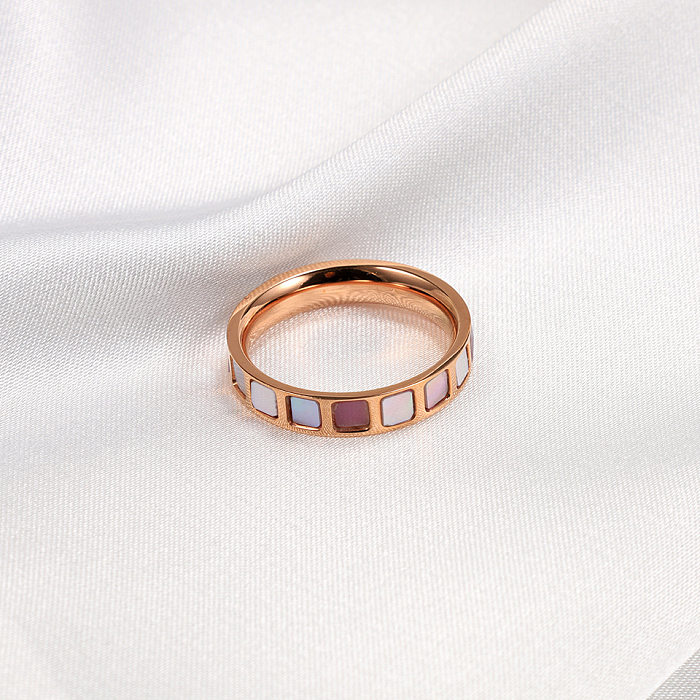 1 Piece Simple Style Square Titanium Steel Inlay Shell Rings