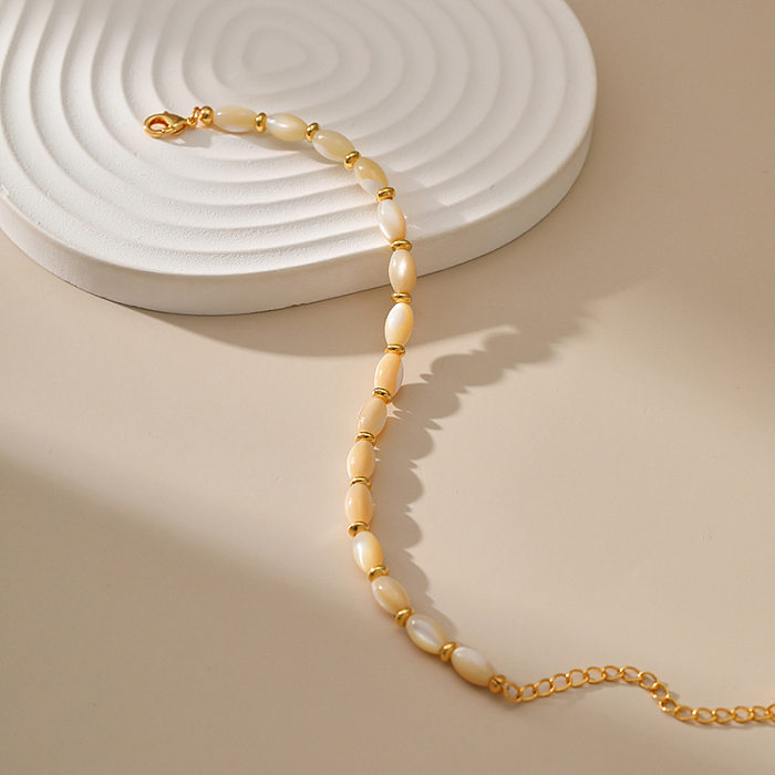 Bracelets plaqués or 18 carats avec perles de coquillage ovales décontractées de style IG