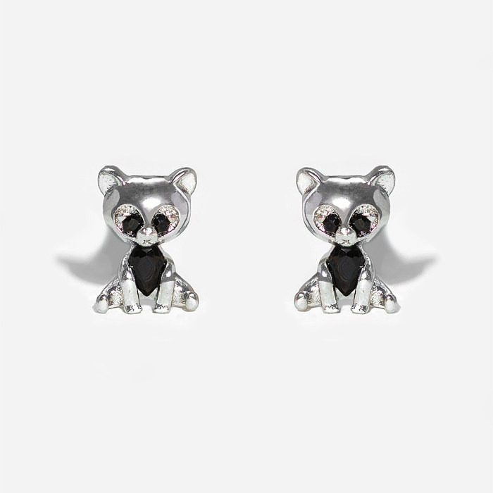 1 Set Cute Cartoon Character Brass Asymmetrical Plating Inlay Zircon 18K Gold Plated Ear Studs