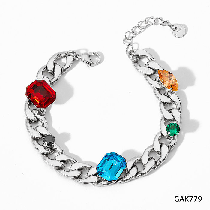 Modische geometrische Edelstahl-Strass-Armband-Halskette, 1 Stück