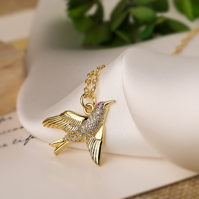 Modern Style Classic Style Bird Copper 18K Gold Plated Zircon Pendant Necklace In Bulk