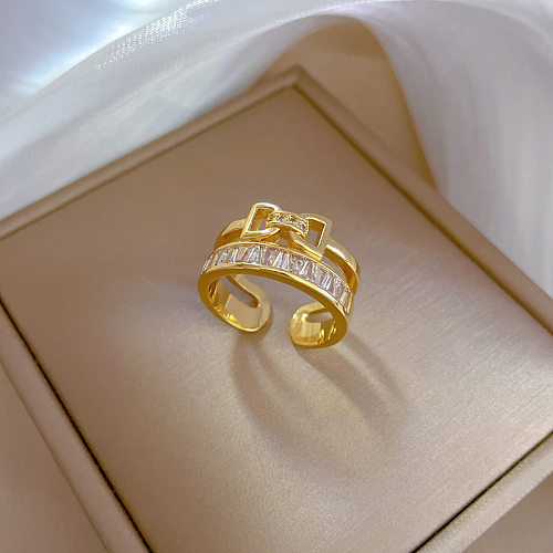 Fashion Bow Knot Brass Plating Inlay Zircon Open Ring 1 Piece