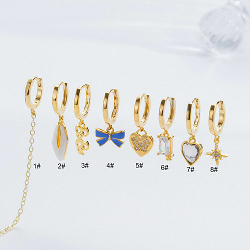 1 Piece Elegant Simple Style Tassel Heart Shape Inlay Copper Zircon Earrings