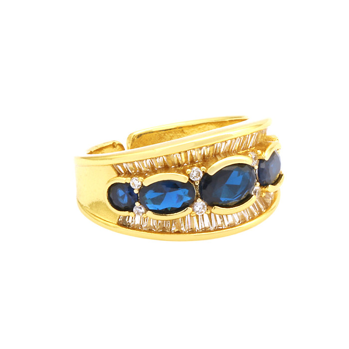 Simple Style Oval Lines Copper Plating Inlay Zircon 18K Gold Plated Open Rings