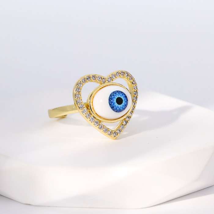 Estilo simples forma de coração olho cobre banhado a ouro zircão anel aberto 1 peça