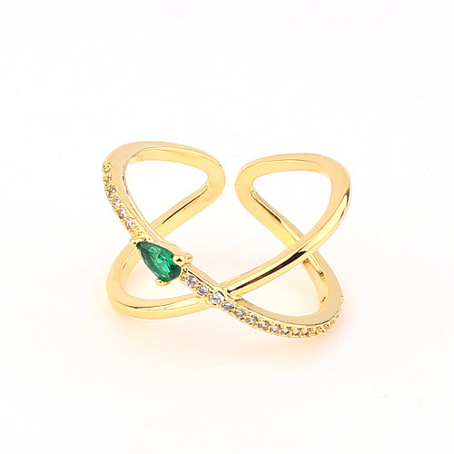 Moda geométrica en forma de corazón flor anillo abierto de cobre con incrustaciones de circón anillos de cobre