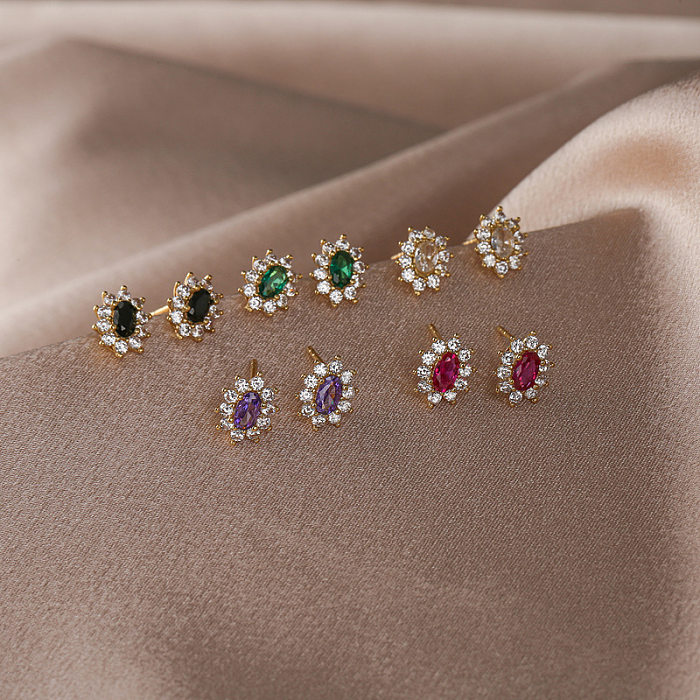 Sweet Geometric Copper Plating Zircon Women'S Earrings Necklace 1 Pair