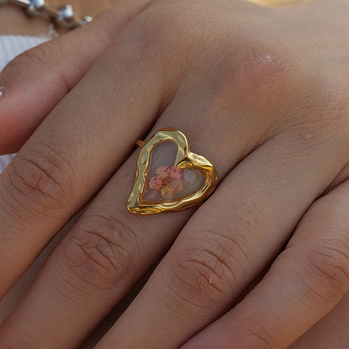 IG estilo elegante coração forma aço inoxidável chapeamento anéis abertos banhados a ouro 18K