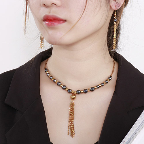Großhandel Retro Quaste Titan Stahl Achat Ohrringe Halskette