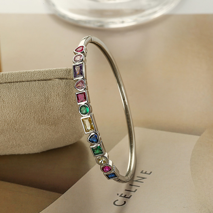 Bracelet plaqué or 18 carats avec incrustation de cuivre en forme de cœur rond et carré de style moderne