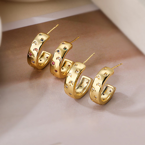 1 Pair Elegant Simple Style Star Moon Plating Inlay Copper Zircon 18K Gold Plated Ear Studs