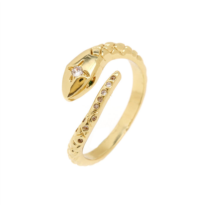 INS Style Animal Snake Copper Plating Inlay Zircon Gold Plated Open Ring