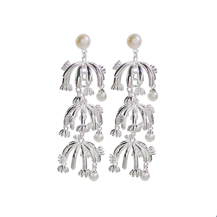 1 Pair IG Style Shiny Flower Inlay Copper Pearl Zircon Drop Earrings