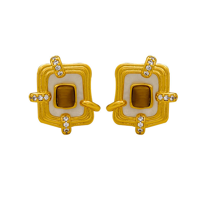 1 Pair Fashion Heart Shape Copper Enamel Zircon Drop Earrings