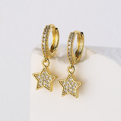 Boucles d'oreilles Fashion Star en cuivre plaqué or et Zircon, 1 paire