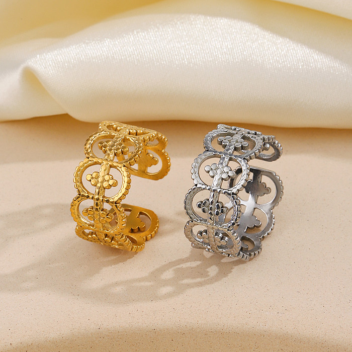 Roman Style Geometric Stainless Steel Plating 18K Gold Plated Open Rings