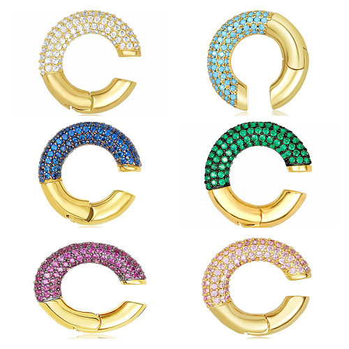 Brincos de cor geométrica com clipe de osso de orelha de diamante completo tipo C clássico da moda
