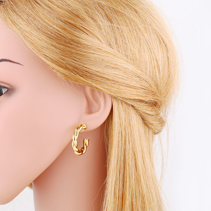 1 Pair Hip-Hop Vintage Style Twist Plating Copper 18K Gold Plated Hoop Earrings