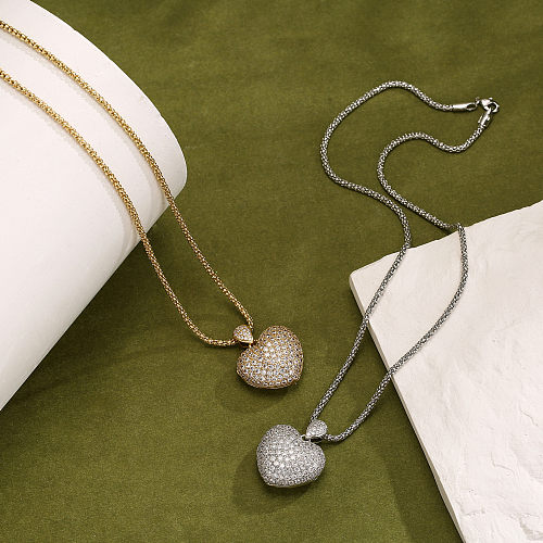 Mode Pfirsich Herz Anhänger Halskette Mikro-eingelegte Zirkon Kupfer Halskette Großhandel