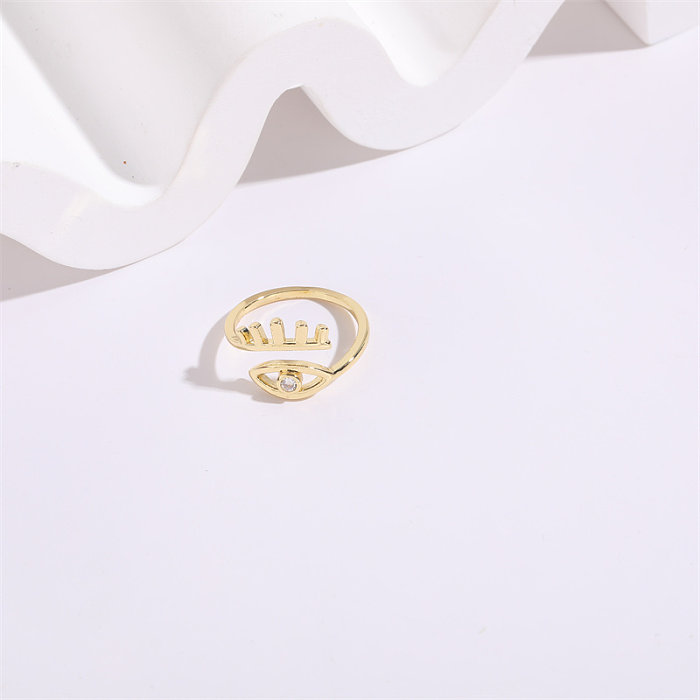 Eleganter offener Ring mit Teufelsauge aus vergoldetem Messing und Zirkon, 1 Stück